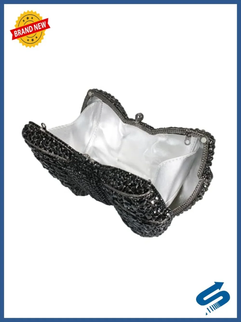 Rhinestones Bowknot Evening Clutch Faux Leather Chain Crossbody Bag Wedding